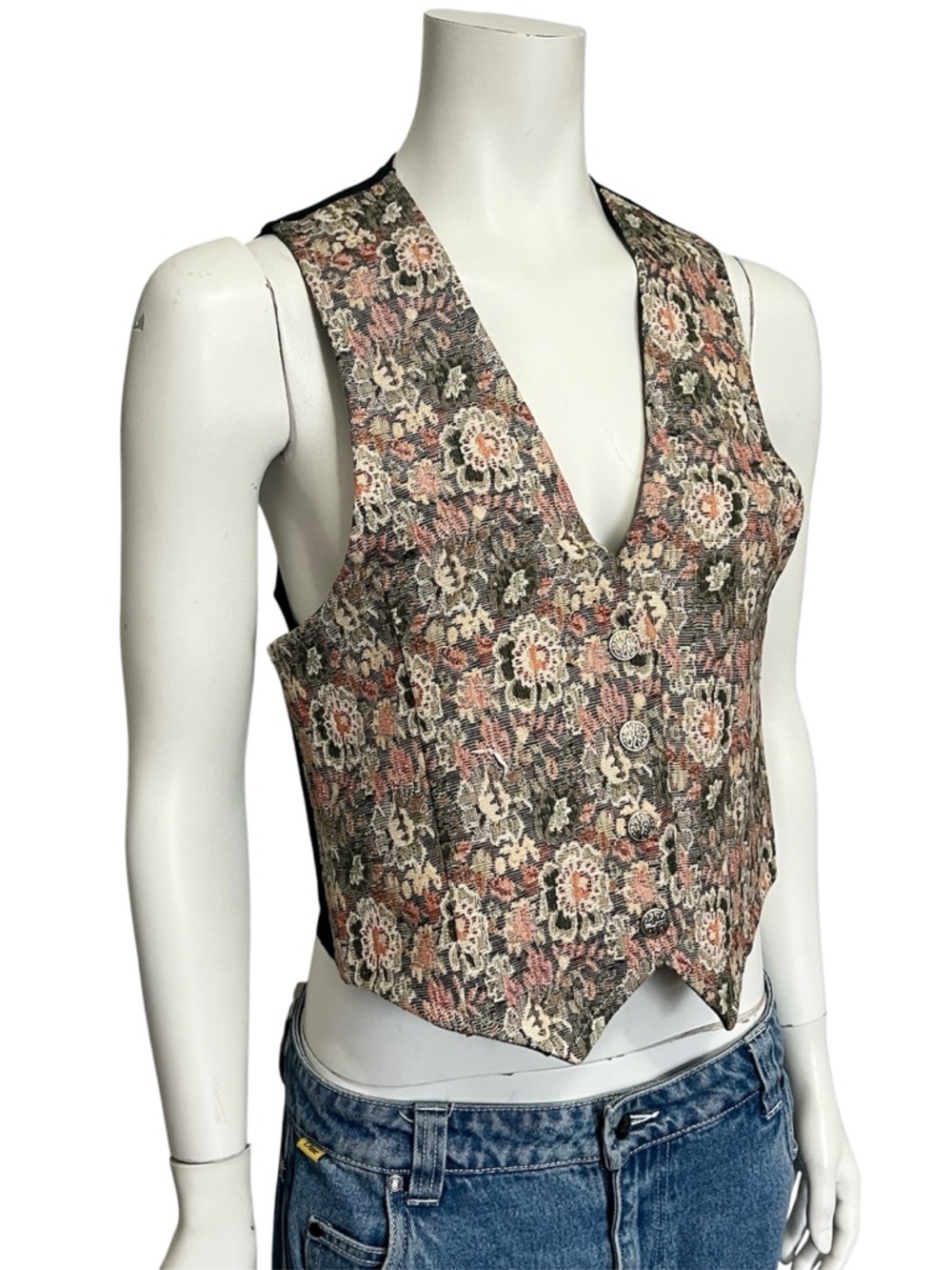 VINTAGE Floral Tapestry Waistcoat Vest Size Medium